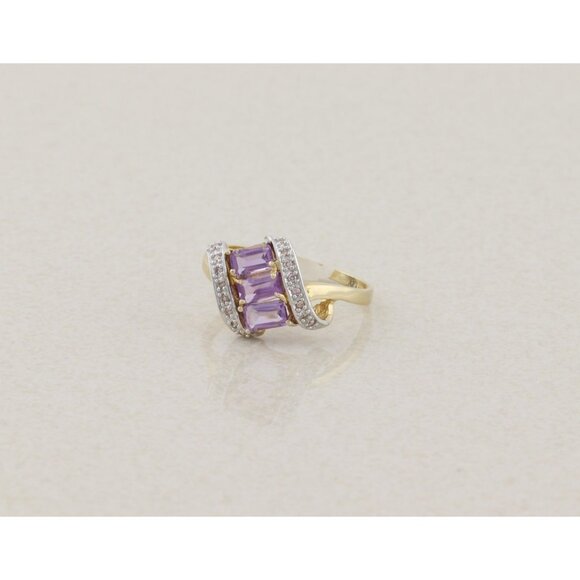14k Yellow Gold Natural Amethyst and Diamond Ring Size 8 3/4 - Picture 3 of 7